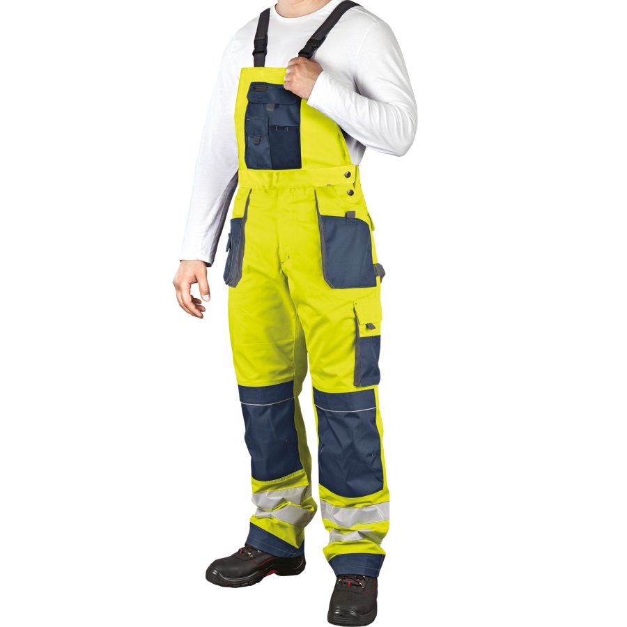 Fényvisszaverő kantáros munkásnadrág PROFI HIVIS NAVY